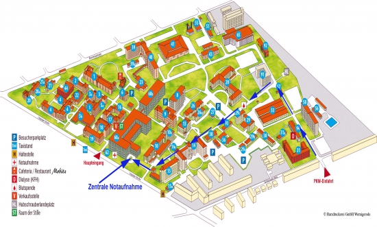 Zufahrt zur Notaufname über Campus