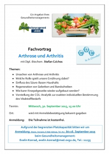 Fachvortrag Arthrose und Arthritis